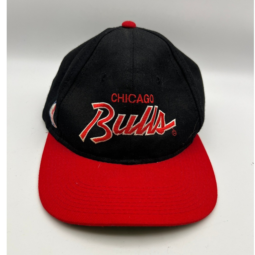 Vintage Chicago Bulls Sports Specialties Snapback Hat Black Red NBA Script Cap
